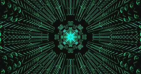 Endless tunnel video loop with glowing shapes in a dark environment for modern screensaver design