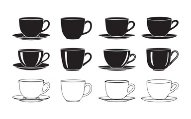 Minimalist black and white cups and saucers illustration