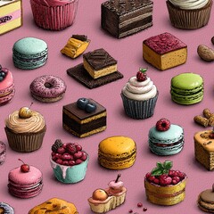 seamless pattern of collage cupcakes