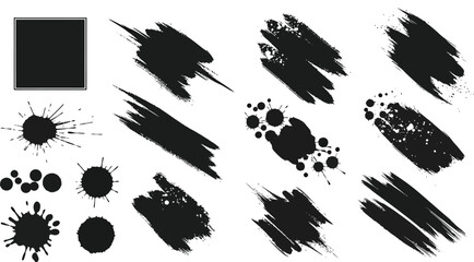 Set of paint brush stroke and abstract grunge banner for graphic background decoration. Watercolor splatter, ink splash and creative shape for social media.