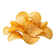 Pile of crispy potato chips isolated on transparent background, a tasty snack