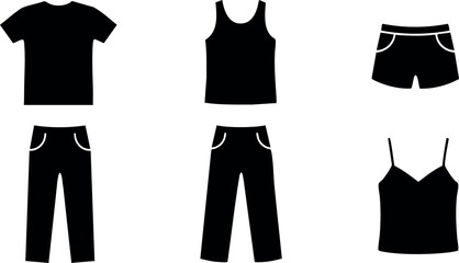 Black simple casual clothing set with t shirt tank top shorts pants and camisole vector illustration