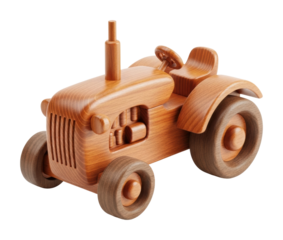 Wooden toy tractor model display crafts cozy atmosphere isolated on transparent background