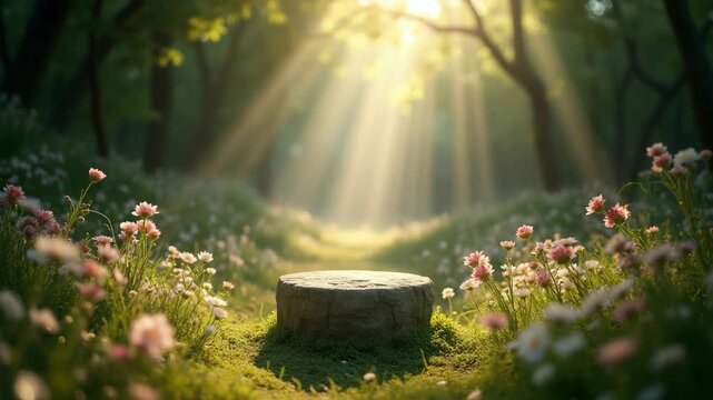 A breathtaking, surreal landscape featuring a secret garden bathed in ethereal light. Gentle and transformative nature of a holy blessing. 