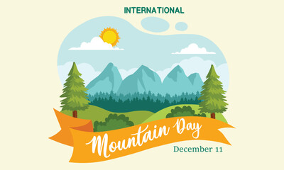 International Mountain day. Cartoon vector illustration of a mountain landscape 