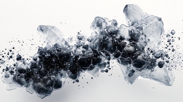 Methane hydrates isolated against a clean white background, creating a sense of chaos. A stunning visual representation of a complex scientific concept, suitable for various commercial projects.
