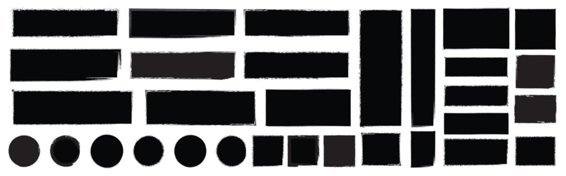 Set of rectangular grunge template backgrounds. Black square shapes with ripped jagged borders on white background. Vintage grunge boxes for collage, text, banner, sticker design.Straight line vector 