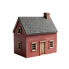 Small red model house with gray roof isolated on transparent background