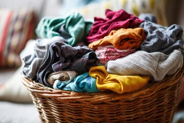 Obraz premium Home Chore Concept: Basket of Clothes Waiting for Wash