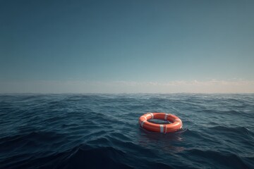 Lifebuoy Floating on Vast Ocean Symbolizing Rescue