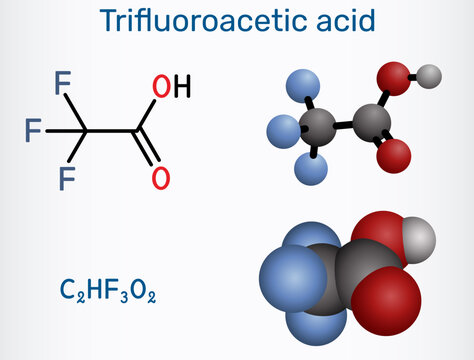 Trifluoroacetic acid, TFA molecule. strong halogenated organic acid and laboratory reagent. Chemical structure. Vector illustration