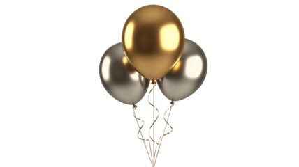 Gold & Silver Balloon Cluster – Transparent PNG, Festive Party Icon for Invites, Social Media & Print Design.