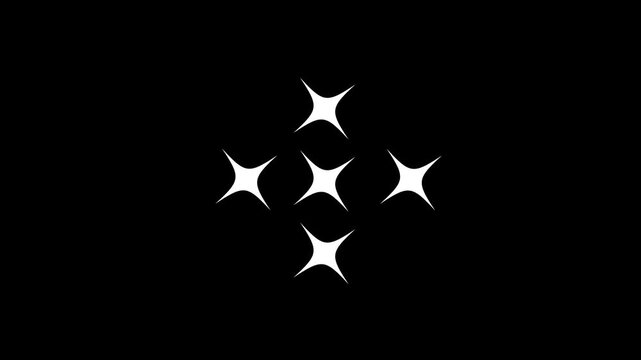 Glowing and twinkling star motion graphics,star blinking, sparkling, white cartoon, flat, vector, doodles style star,shiny Optical flare light with sparkle rays rotating on black screen background.4K