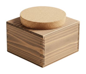 Modern wooden box with cork lid home minimalist style isolated on transparent background