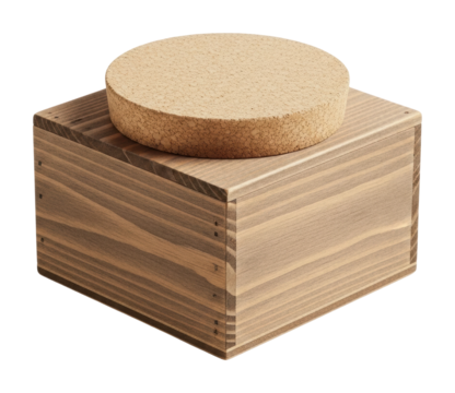 Modern wooden box with cork lid home minimalist style isolated on transparent background
