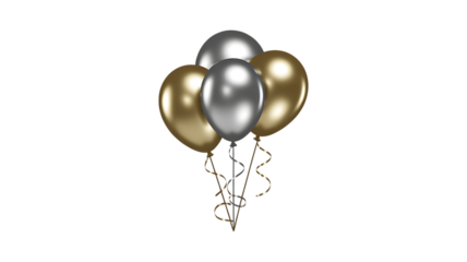 Metallic Balloon Bouquet – Transparent PNG, Festive Party Icon with Ribbons for Invites, Social Media & Print