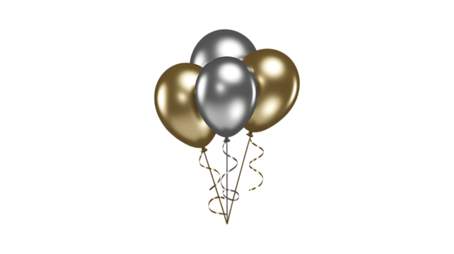 Metallic Balloon Bouquet – Transparent PNG, Festive Party Icon with Ribbons for Invites, Social Media & Print