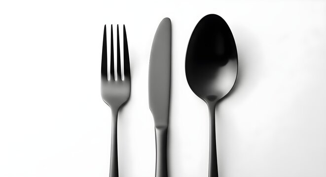 Elegant silverware set including a fork knife and spoon isolated on a white background