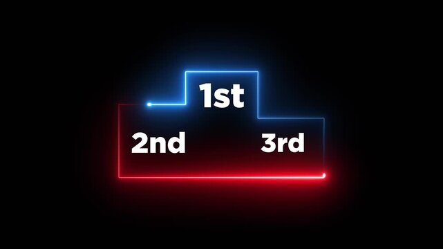 Neon line winner podium with 1st, 2nd, and 3rd place icon animation isolated on black background