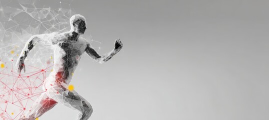 Digital Health Tracking Interface Over Abstract Human Silhouette in Motion