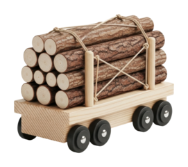 Toy wooden log transporter playroom educational toy isolated on transparent background