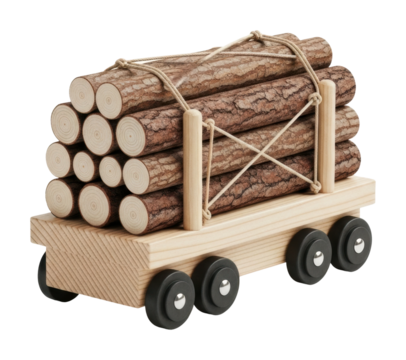 Toy wooden log transporter playroom educational toy isolated on transparent background