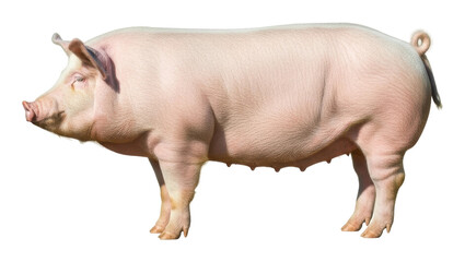 Pig walking in farmyard animal rural environment isolated on transparent background