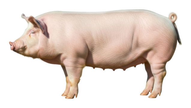 Pig walking in farmyard animal rural environment isolated on transparent background