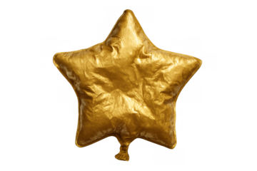 Gold foil star balloon, a glowing golden party decoration representing celebration, success, and achievement on transparent background