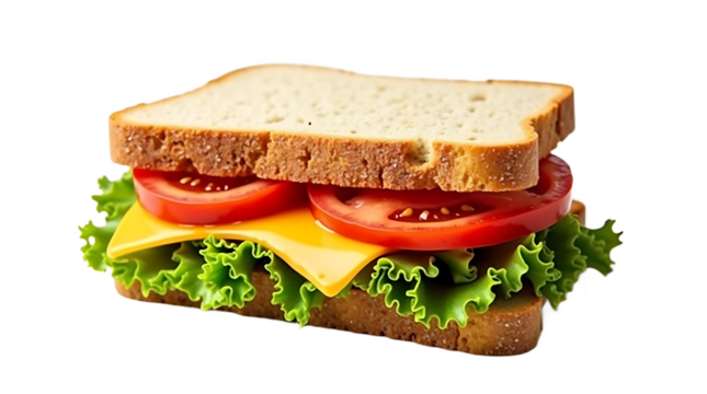 Deliciously fresh sandwich with lettuce cheese and tomato slices isolated on transparent background