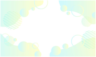 グラデーションの流体シェイプとバブルのメンフィス風フレーム背景 黄緑 © marumochi