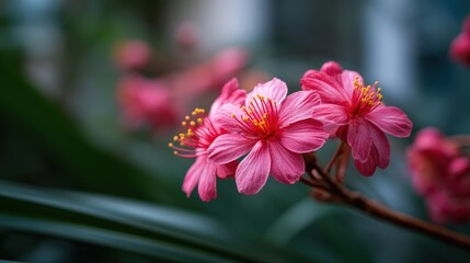 This image showcases vibrant pink flowers beautifully arranged, capturing nature's elegance and serenity. The soft focus background highlights the blossoms' intricate details and colors.