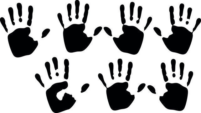Black handprints arranged in two rows vector illustration for creative design or background use