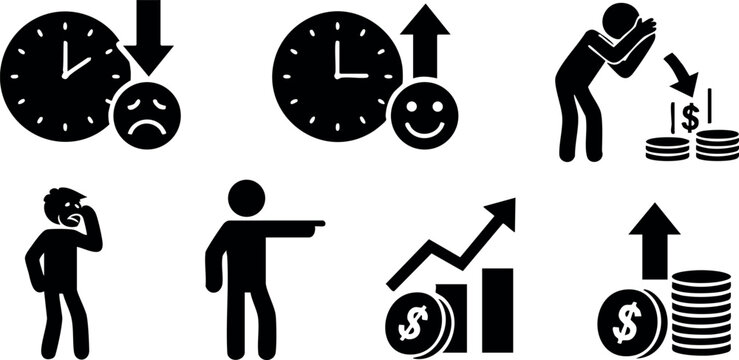 Business icons time management financial growth investment profit increase decrease vector illustration