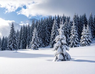 Naklejka premium Snowy Winter Landscape with Fir Trees