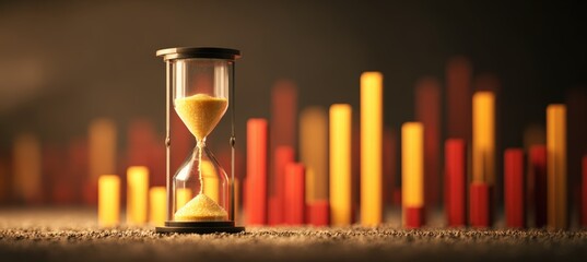 Symbolic Sand Timer with Bar Graphs on Warm Blurred Background