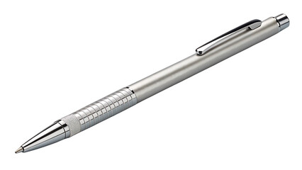 Elegant Pen Design: A sleek silver pen, showcasing a minimalist design with a metallic sheen, perfect for adding sophistication to any workspace.
