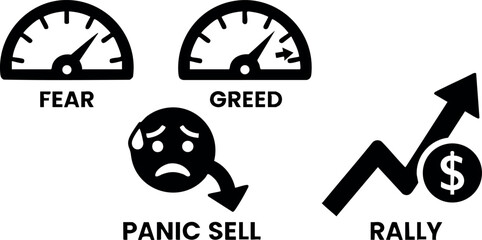 Financial market fear greed panic sell and rally economic concepts vector illustration