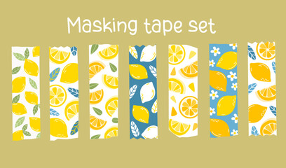 Lemon summer masking tape washi tape set clipart for digital note journal diary planner