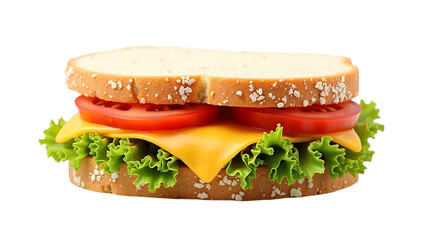 Delicious cheese sandwich with lettuce and tomato slices isolated on transparent background