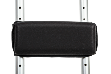 Black padded underarm rest on mobility walker support frame on a transparent background