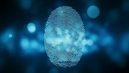 Futuristic digital animation of a fingerprint being scanned for biometric authentication and security access, representing modern concepts of identity, crime investigation, and cybersecurity - Powered by Adobe