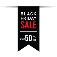 Black friday sale on ribbon. Black banner on white background.