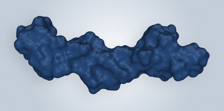 GLP-1 (glucagon-like peptide-1) hormone molecule. Involved in glucose regulation, insulin secretion and type 2 diabetes therapy. 3D molecular surface model. 3D rendering. Illustration