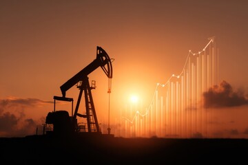 Symbol of Petroleum Industry: Pumpjack and Graph at Dramatic Sunset