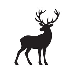 Standing stag with large antlers silhouette vector on white background