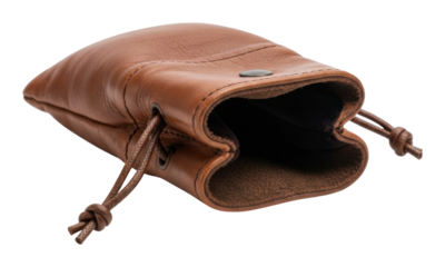 Stylish brown leather pouch modern design product isolated on transparent background
