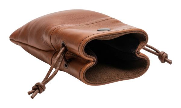 Stylish brown leather pouch modern design product isolated on transparent background
