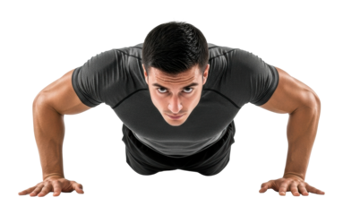 Intense push-up workout demonstration gym fitness isolated on transparent background