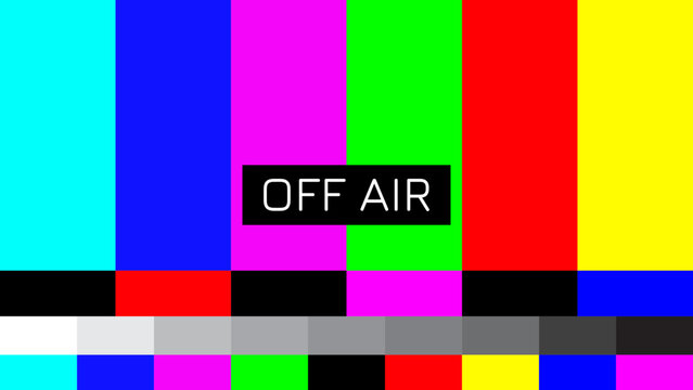 Vibrant off air signal pattern, broadcasting outage, television error screen, communication failure, retro test card, colorful bars for digital media - Powered by Adobe